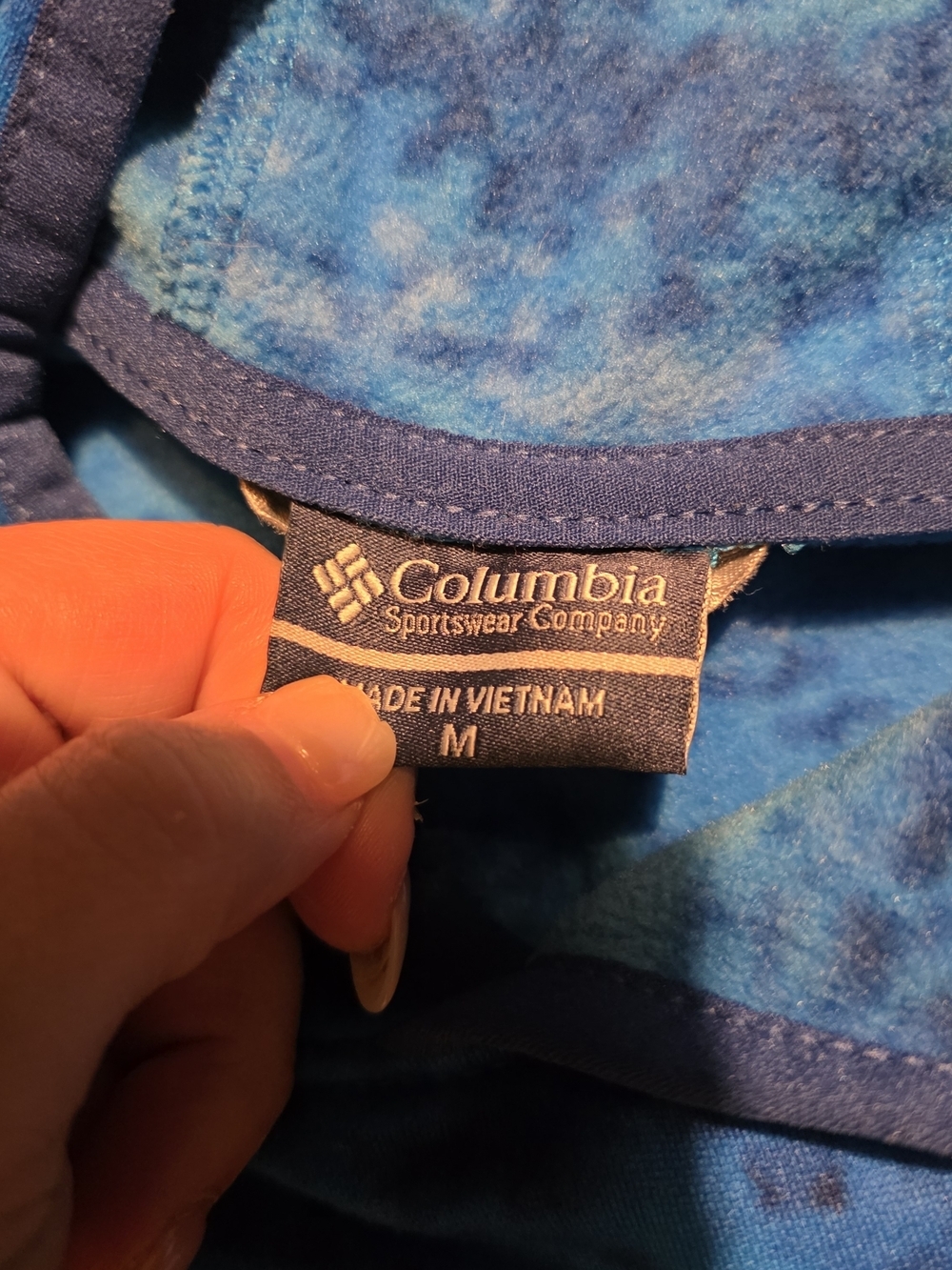 Columbia Blue Patterned Pullover Hoodie Fleece Mens Medium EUC - Picture 2 of 2